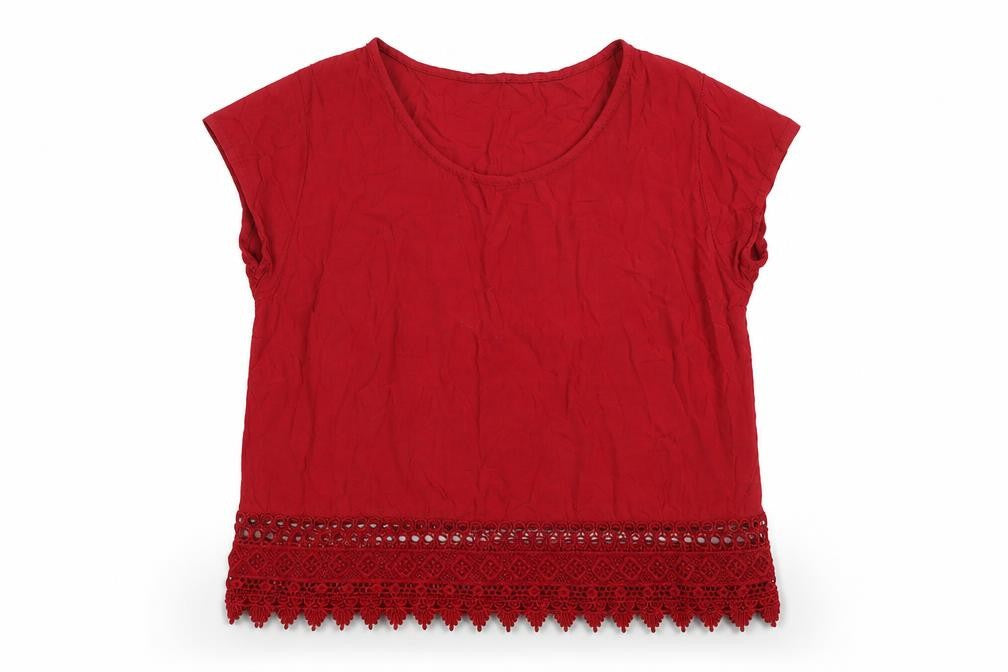 Piazza Italia Womens Red Viscose Basic T-Shirt Size L Round Neck
