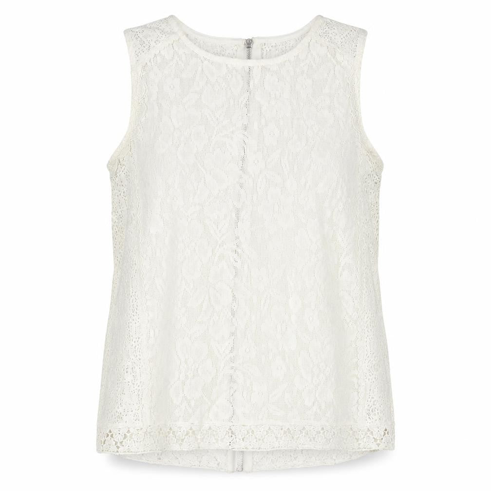 New Look Womens White Geometric Cotton Basic Tank Size 16 Round Neck