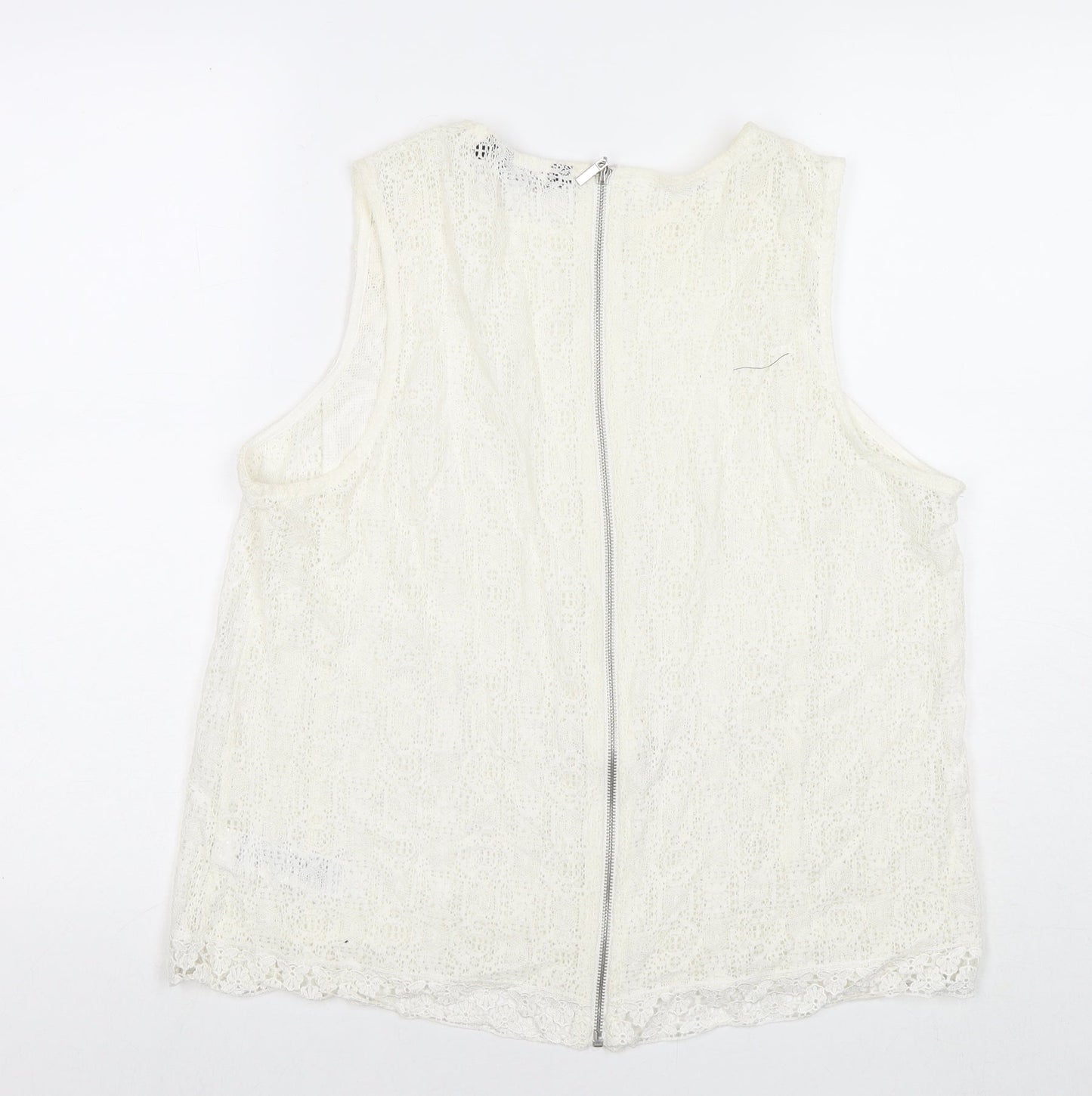 New Look Womens White Geometric Cotton Basic Tank Size 16 Round Neck