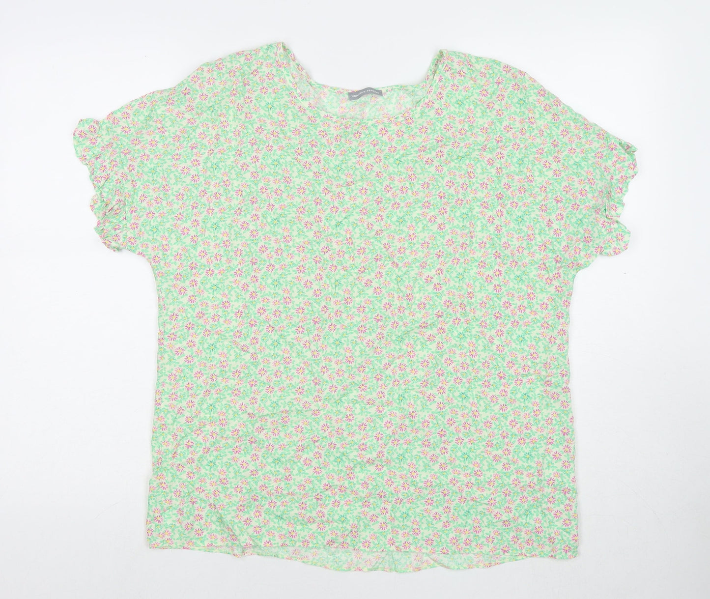 Dorothy Perkins Womens Green Floral Viscose Basic T-Shirt Size 18 Scoop Neck
