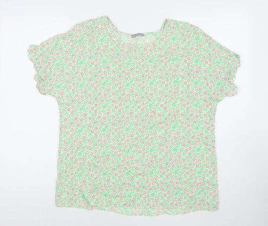 Dorothy Perkins Womens Green Floral Viscose Basic T-Shirt Size 18 Scoop Neck