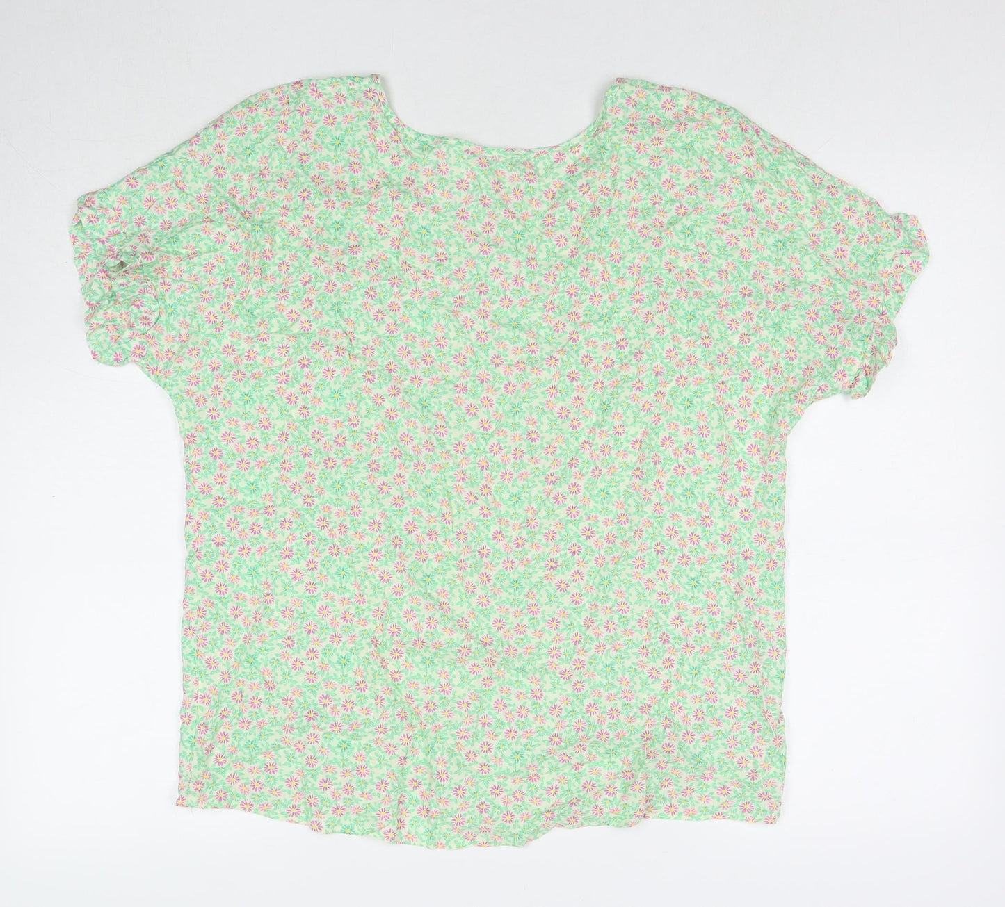 Dorothy Perkins Womens Green Floral Viscose Basic T-Shirt Size 18 Scoop Neck