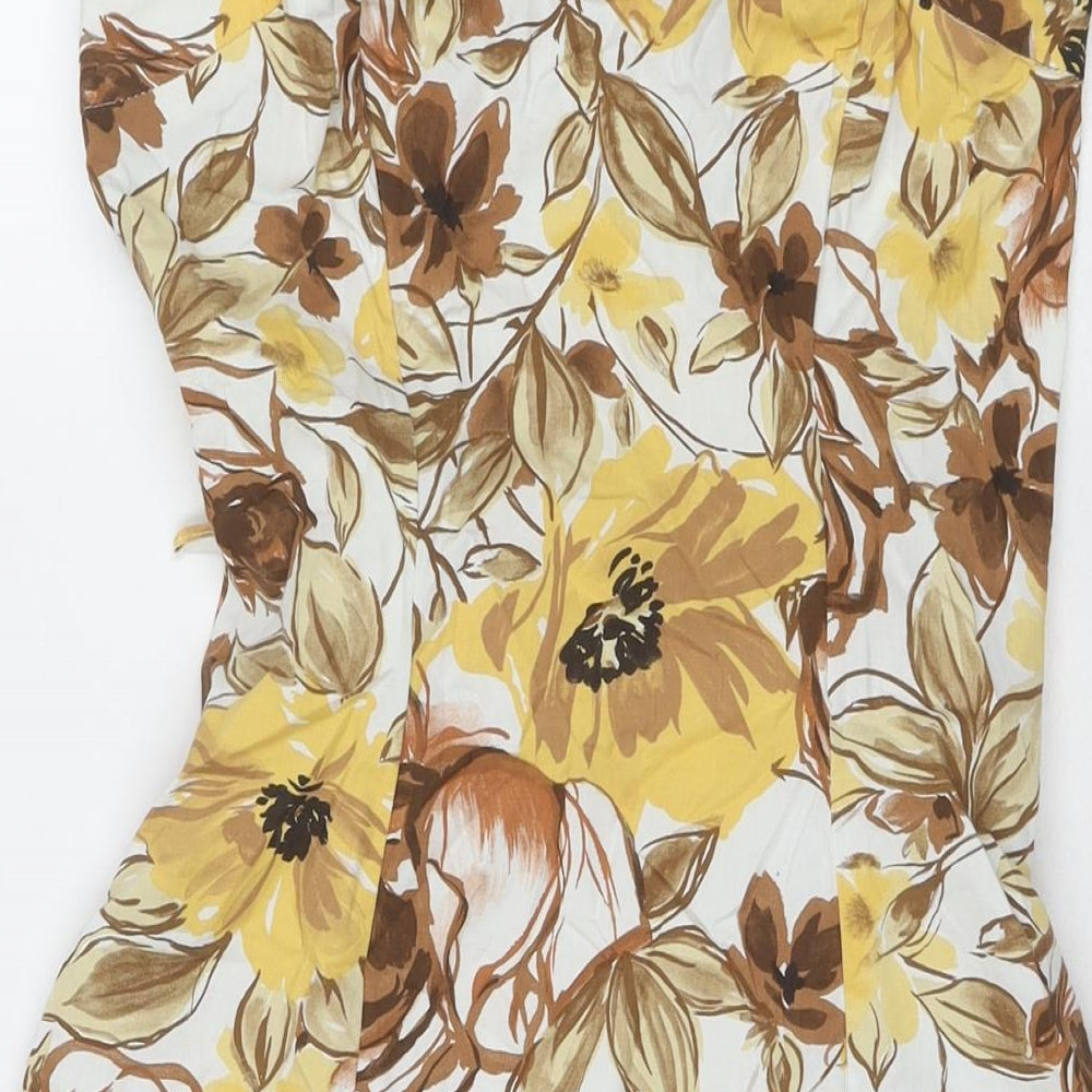 Wallis Womens Brown Floral Cotton A-Line Size 10 Square Neck Zip - Strapless