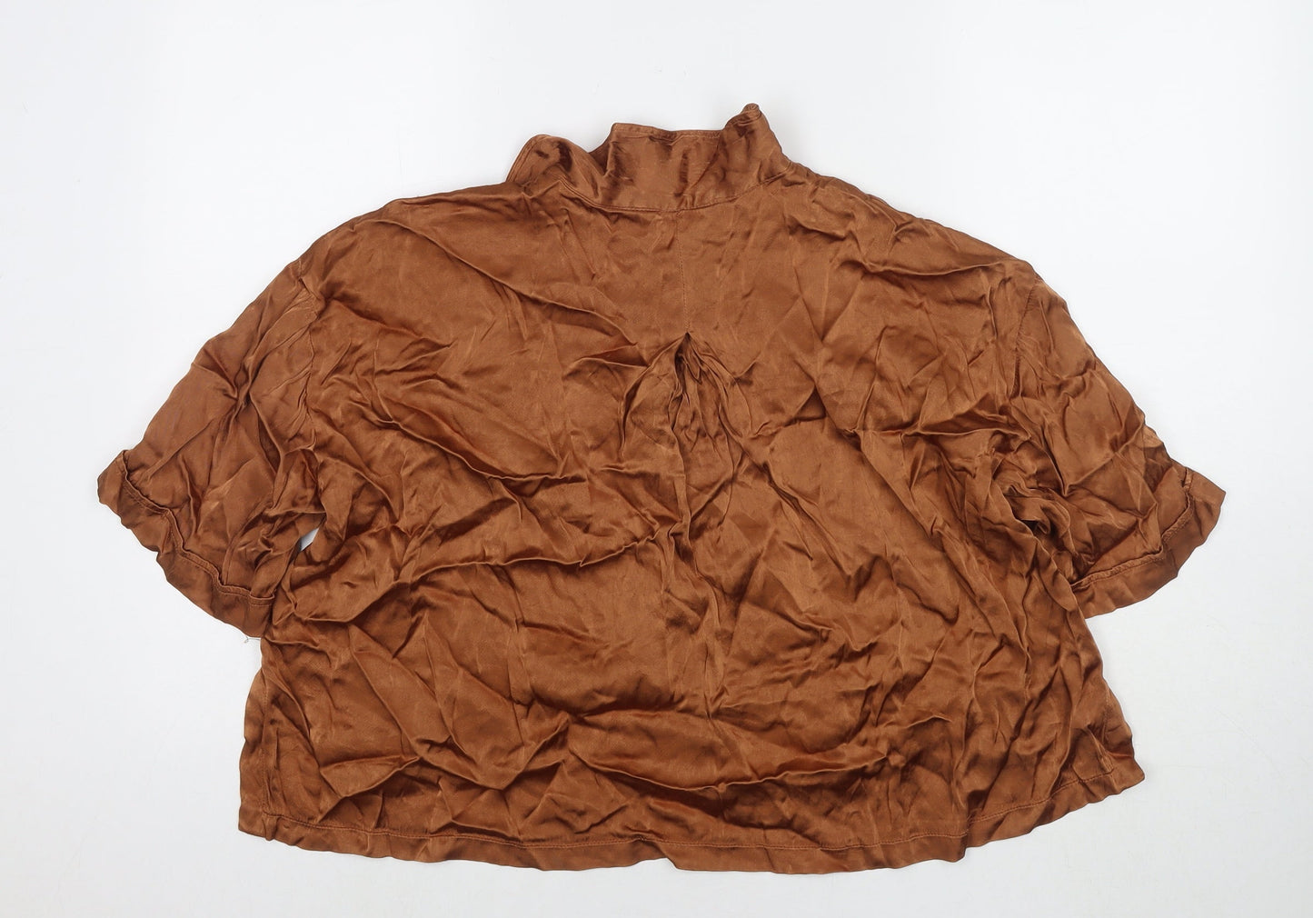 Zara Womens Brown Polyester Basic Button-Up Size S Collared