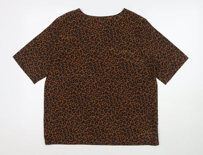 St Michael Womens Brown Animal Print Polyester Basic Blouse Size 14 Round Neck