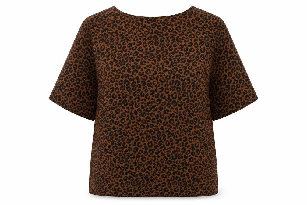 St Michael Womens Brown Animal Print Polyester Basic Blouse Size 14 Round Neck