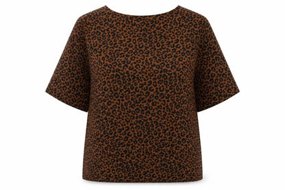 St Michael Womens Brown Animal Print Polyester Basic Blouse Size 14 Round Neck