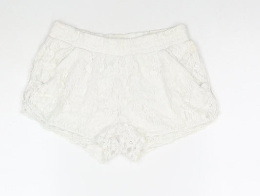 EC Womens White Polyester Hot Pants Shorts Size M L3 in Regular Pull On