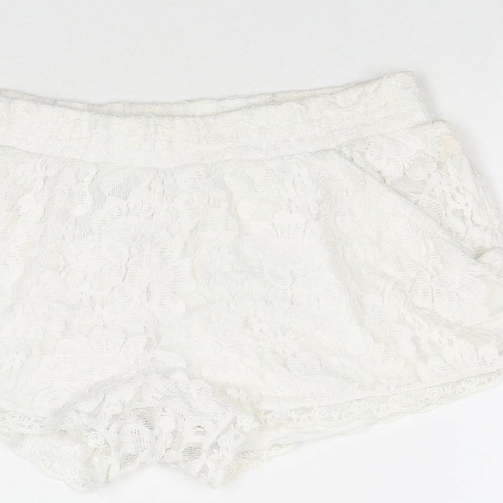 EC Womens White Polyester Hot Pants Shorts Size M L3 in Regular Pull On