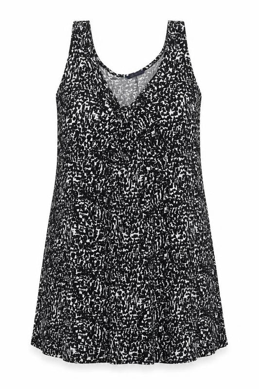 Marks & Spencer Womens Black Geometric Viscose Tank Dress Size 16 Scoop Neck Pullover