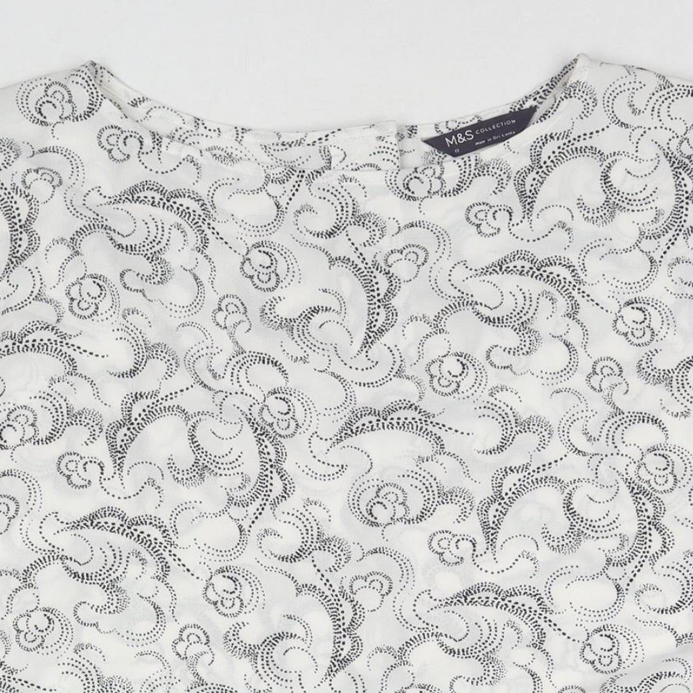 Marks and Spencer Womens White Geometric Polyester Basic Blouse Size 12 Round Neck