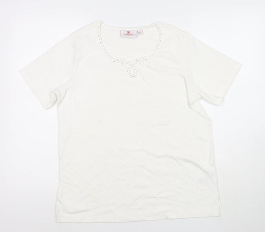 Jeanne Bice Womens White Cotton Basic T-Shirt Size M Round Neck