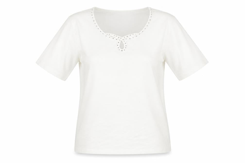 Jeanne Bice Womens White Cotton Basic T-Shirt Size M Round Neck