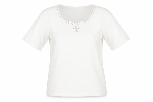 Jeanne Bice Womens White Cotton Basic T-Shirt Size M Round Neck