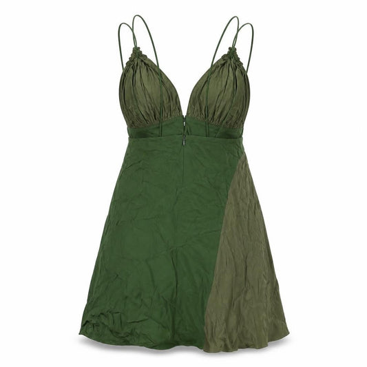 Zara Womens Green Viscose Tank Dress Size S V-Neck Tie