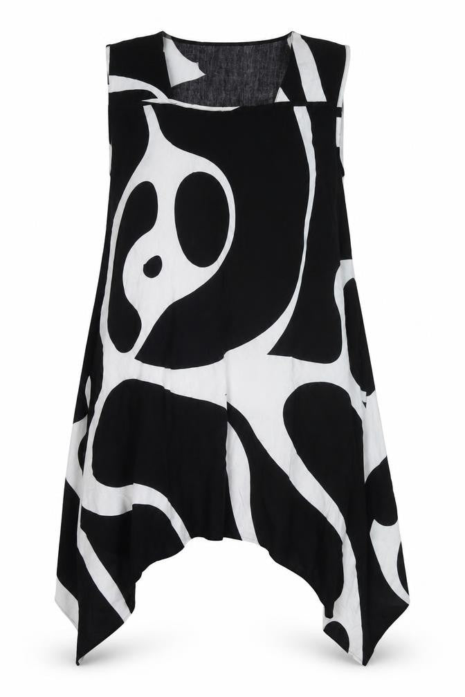 Escapada Womens Black Geometric Viscose Tunic Tank Size L Round Neck