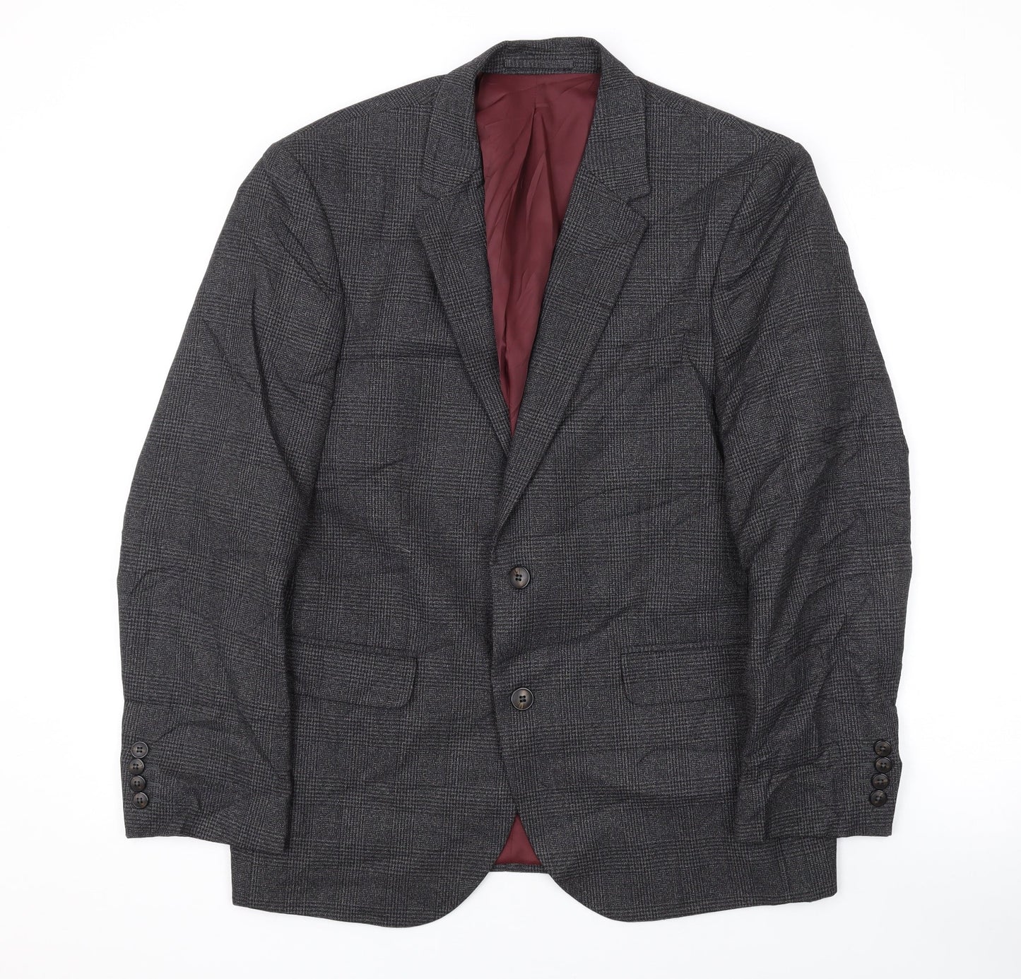 Marks and Spencer Mens Grey Plaid Polyester Jacket Suit Jacket Size 40 Regular