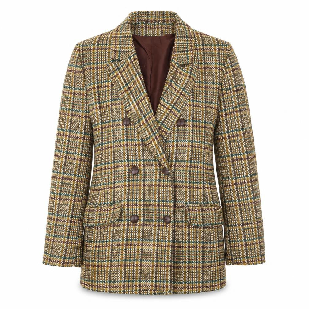 Equation Womens Brown Plaid Jacket Blazer Size 10 Button
