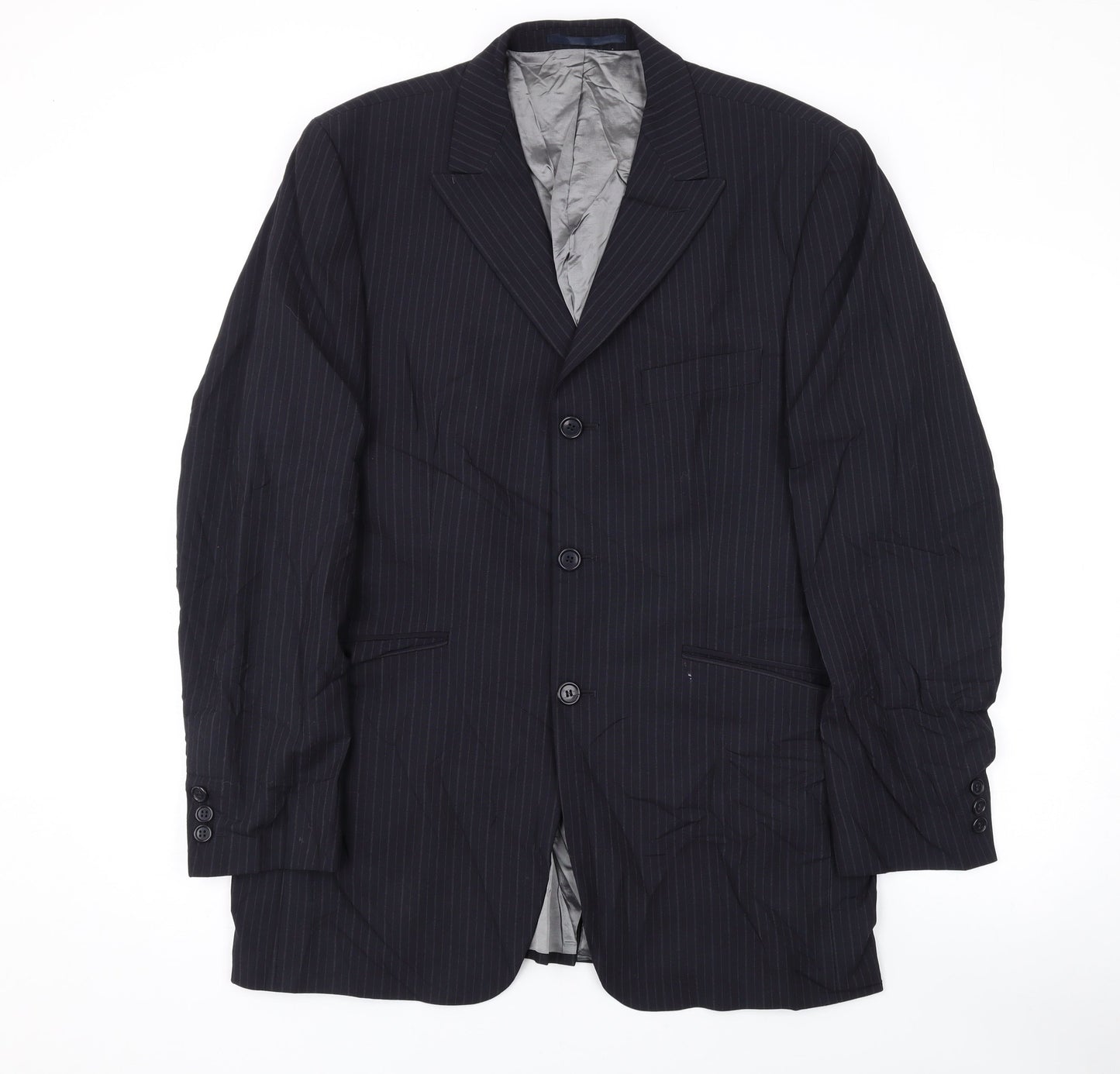 Karl Jackson Mens Black Striped Wool Jacket Suit Jacket Size 40 Regular