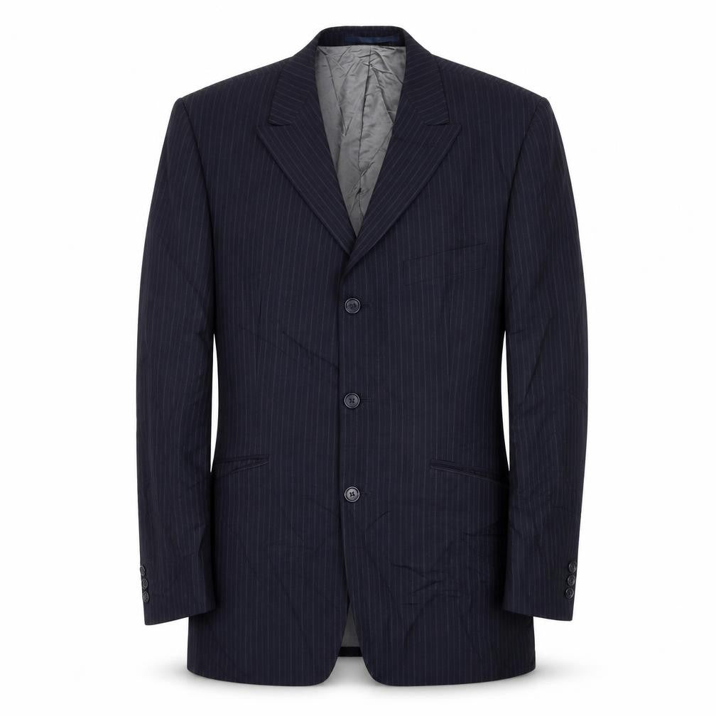 Karl Jackson Mens Black Striped Wool Jacket Suit Jacket Size 40 Regular