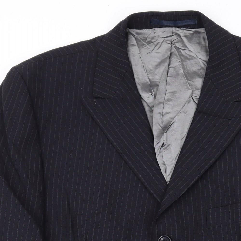 Karl Jackson Mens Black Striped Wool Jacket Suit Jacket Size 40 Regular