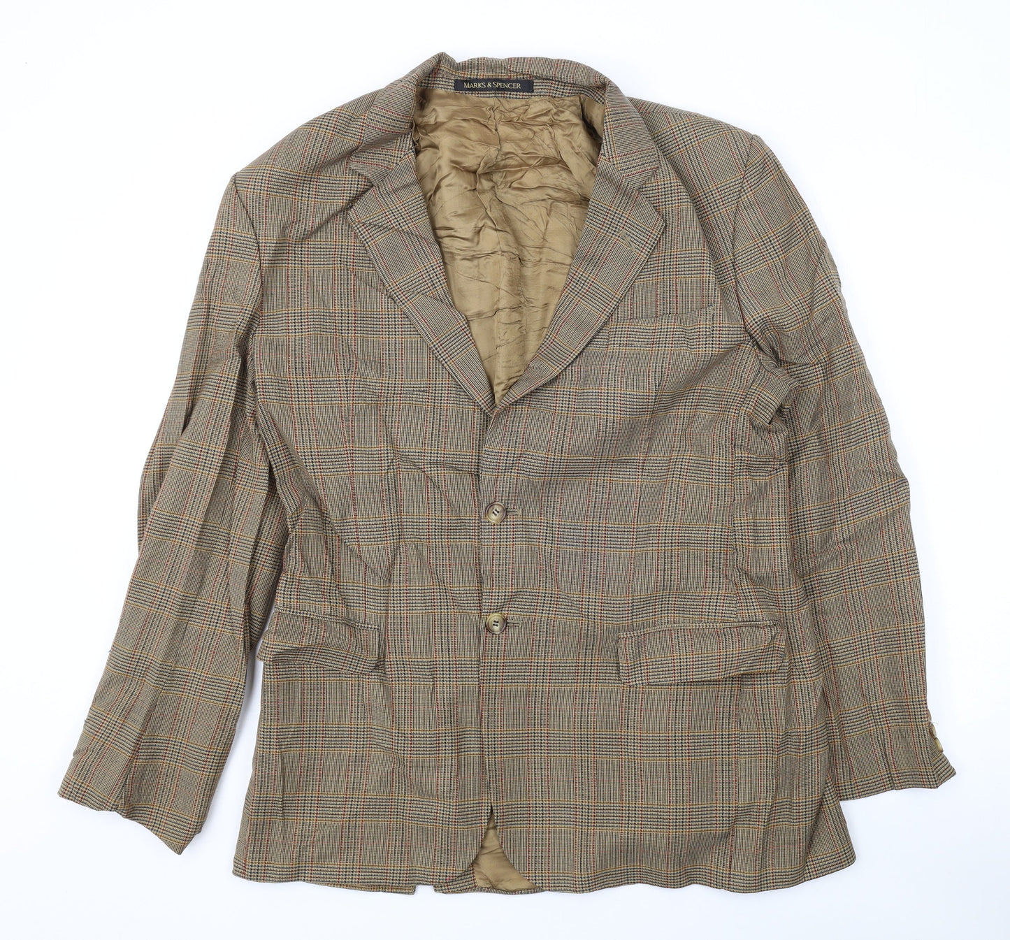 Marks and Spencer Mens Brown Plaid Jacket Blazer Size 40 Button