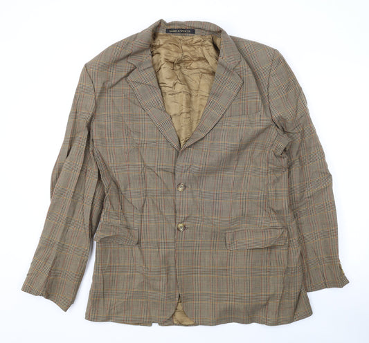 Marks and Spencer Mens Brown Plaid Jacket Blazer Size 40 Button