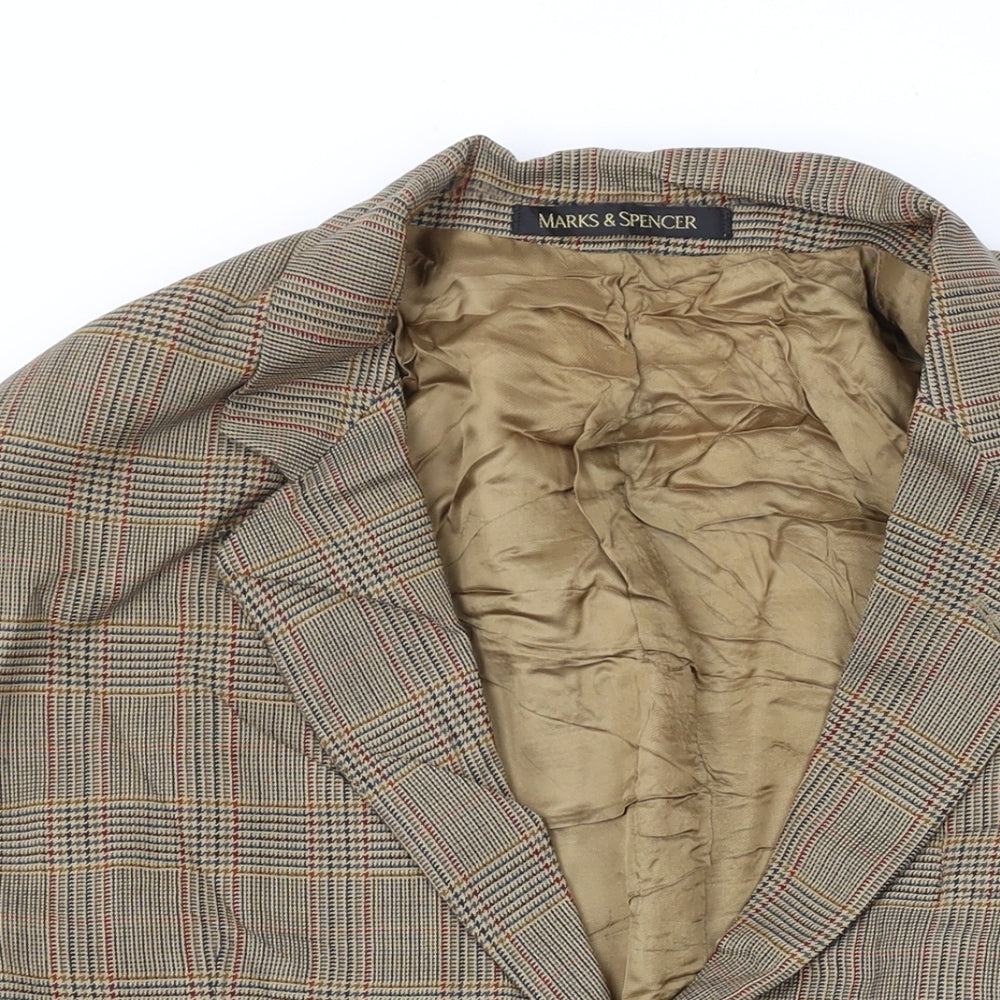 Marks and Spencer Mens Brown Plaid Jacket Blazer Size 40 Button
