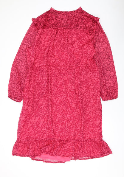John Lewis Womens Pink Polka Dot Polyester A-Line Size 18 V-Neck Pullover