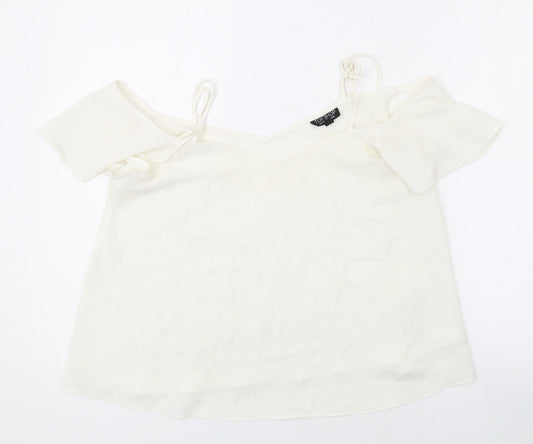 Topshop Womens Ivory Polyester Basic Blouse Size 10 Square Neck