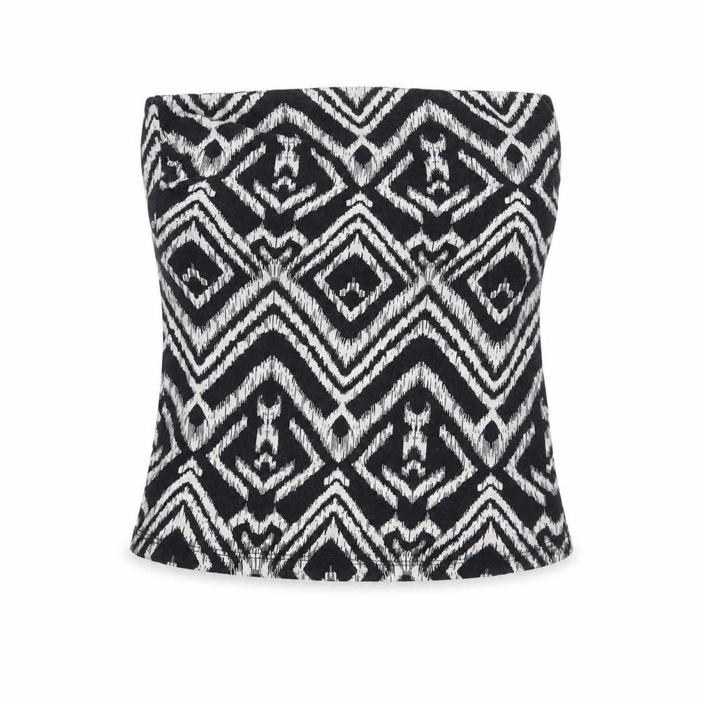 H&M Womens Black Geometric Cotton Basic Blouse Size L Off the Shoulder