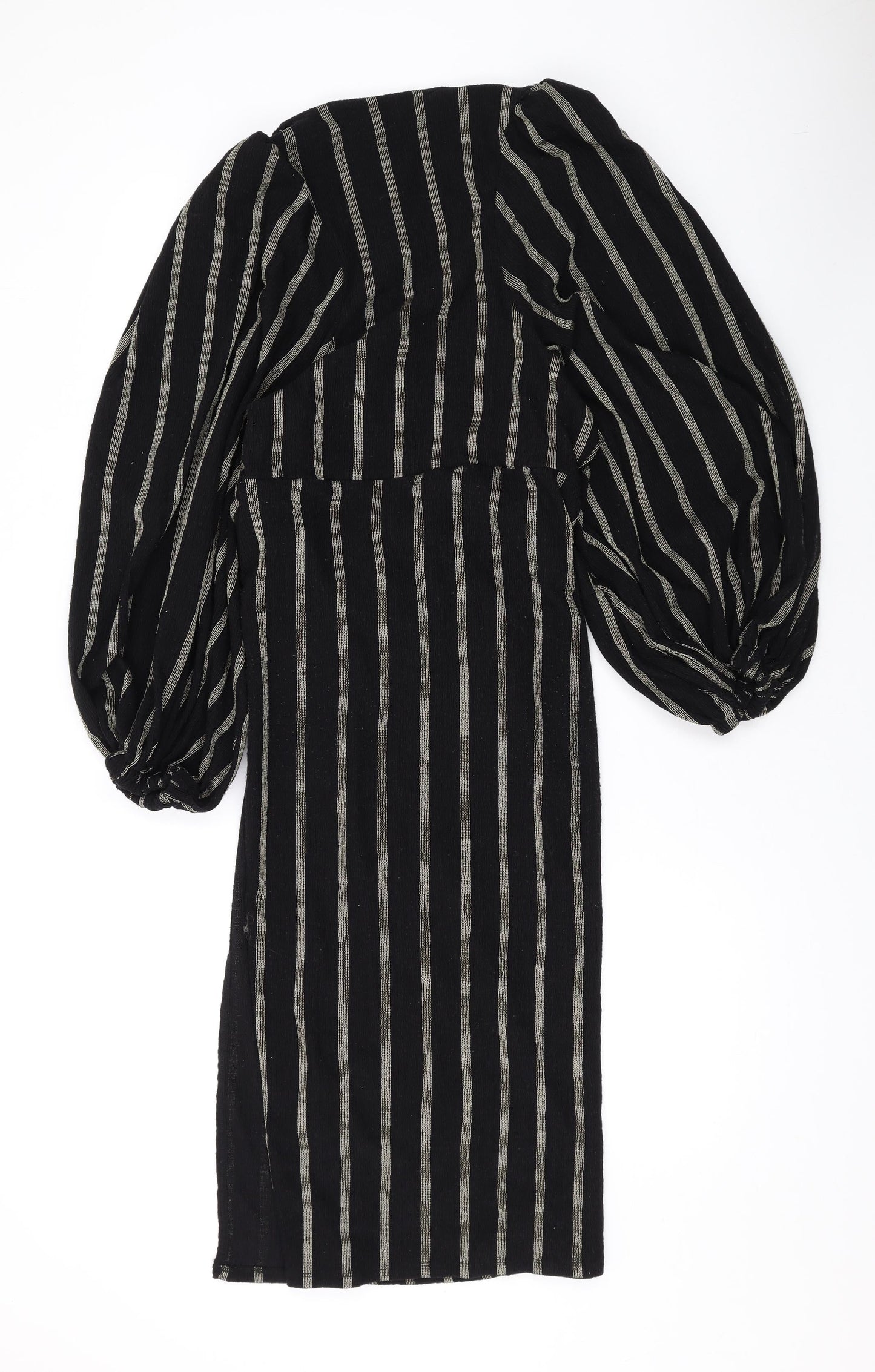 H&M Womens Black Striped Polyester Wrap Dress Size S V-Neck Tie