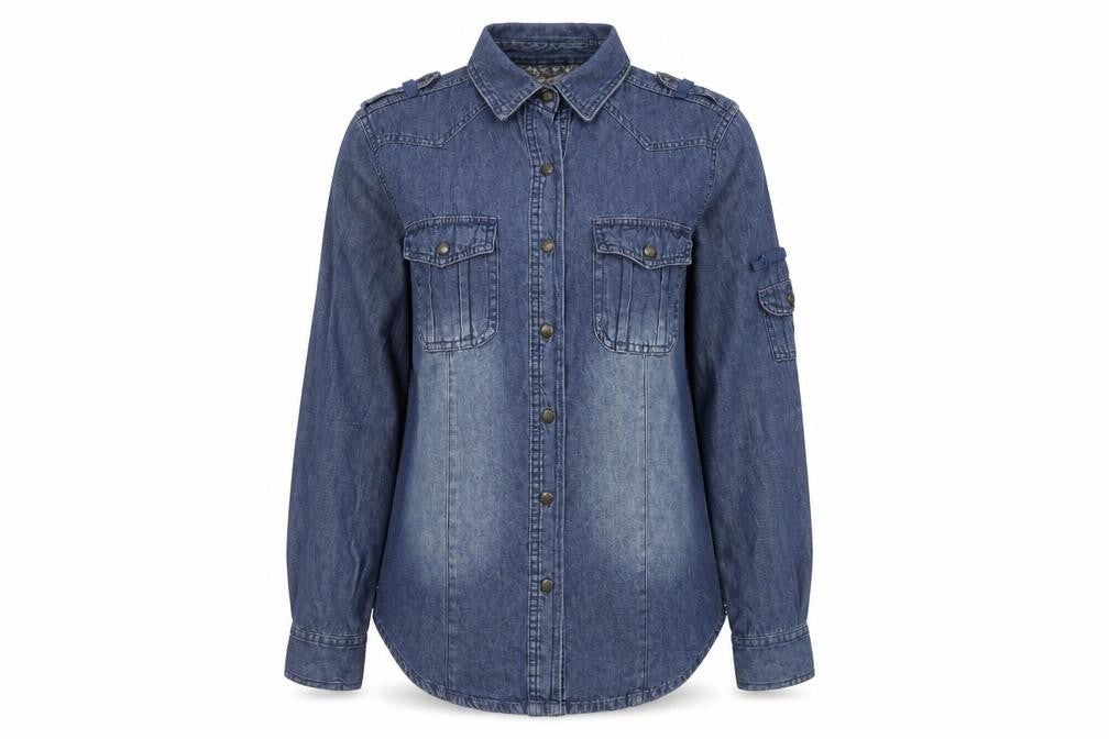 Denim & Co. Womens Blue Cotton Basic Button-Up Size 10 V-Neck