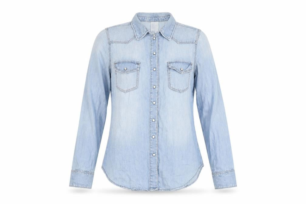 H&M Womens Blue 100% Cotton Basic Button-Up Size 8 V-Neck