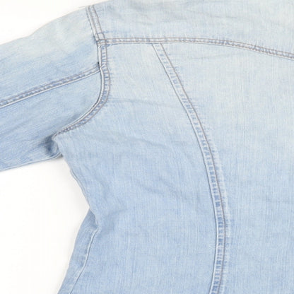 H&M Womens Blue 100% Cotton Basic Button-Up Size 8 V-Neck