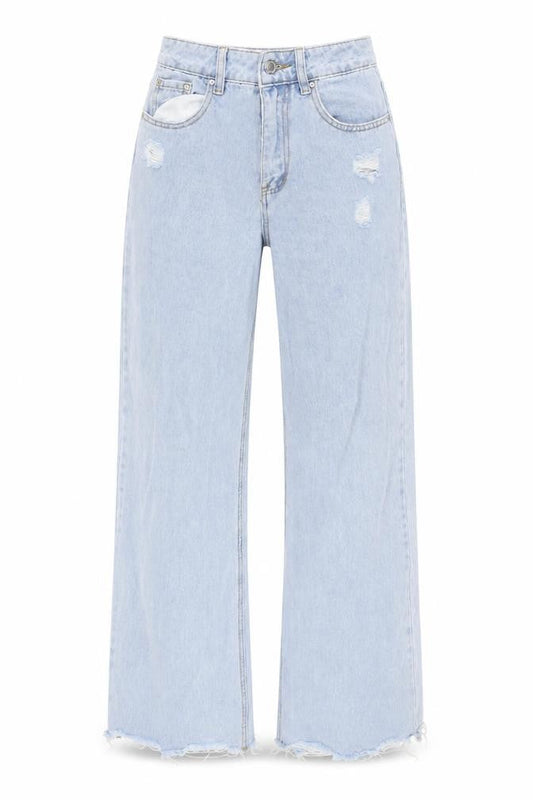 SEE SEE Womens Blue Cotton Wide-Leg Jeans Size 26 in L33 in Regular Zip - Raw Hem