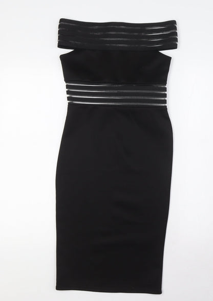 Boohoo Womens Black Polyester Bodycon Size 8 Off the Shoulder