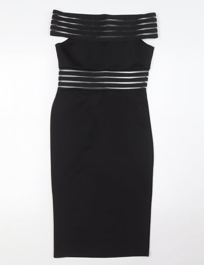 Boohoo Womens Black Polyester Bodycon Size 8 Off the Shoulder