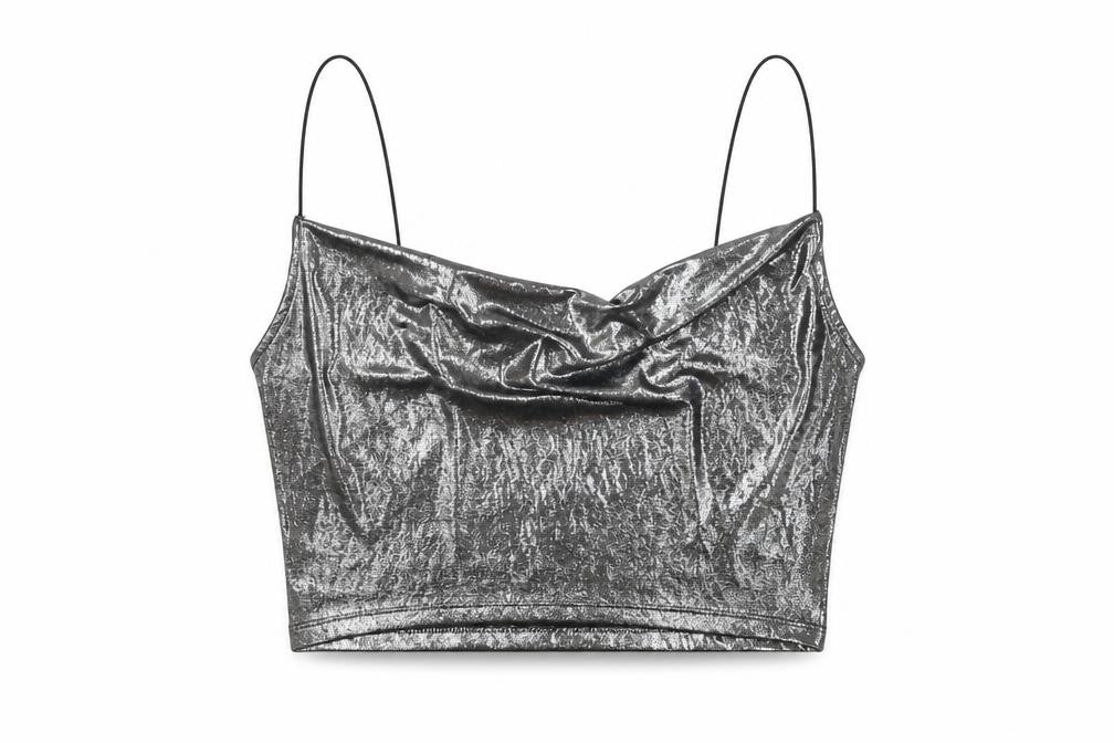 H&M Womens Silver Polyester Cropped T-Shirt Size S Cowl Neck