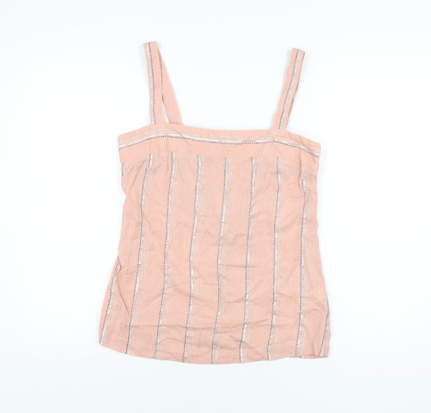 NEXT Womens Pink Striped Cotton Basic T-Shirt Size 8 Square Neck