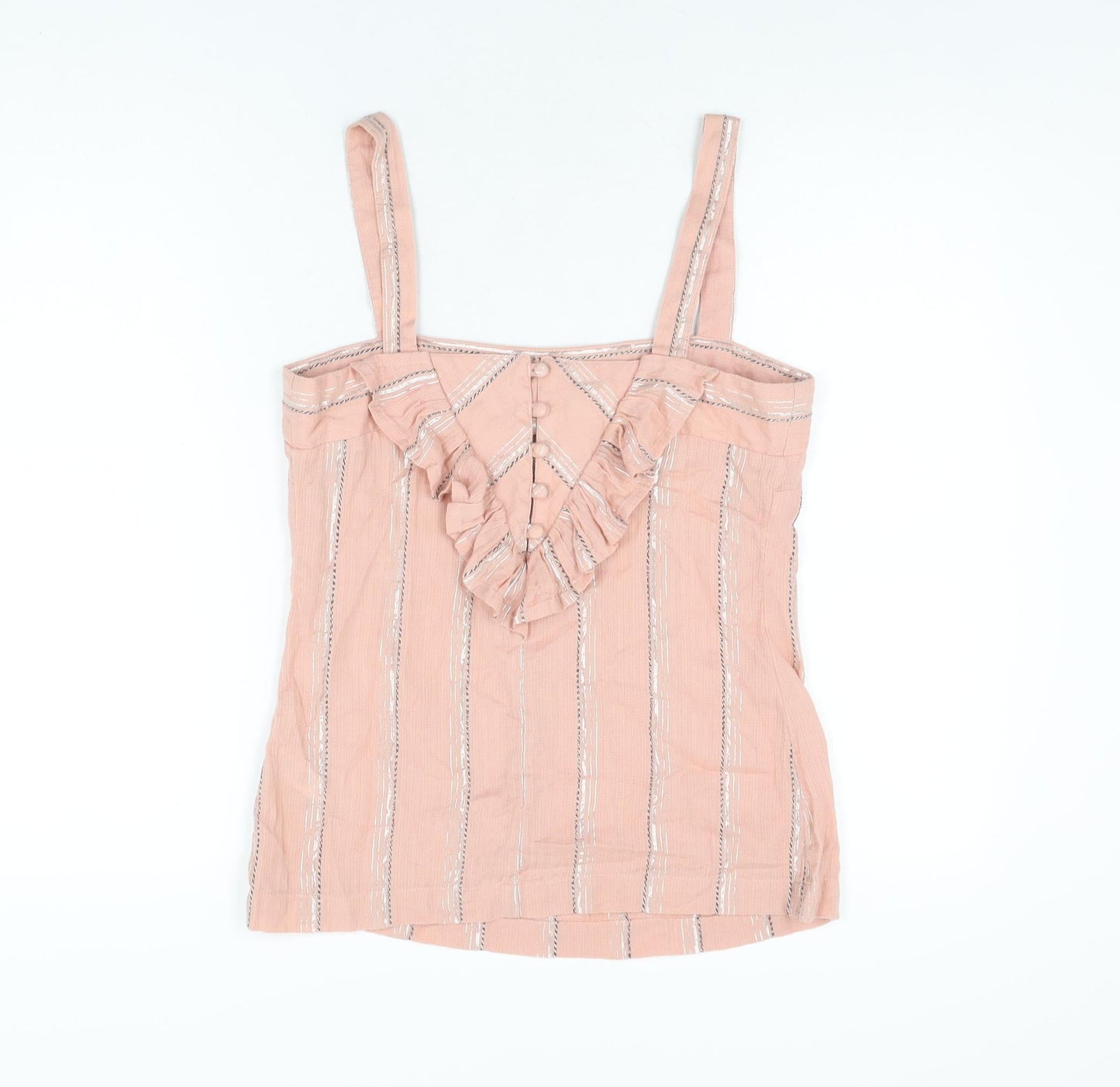 NEXT Womens Pink Striped Cotton Basic T-Shirt Size 8 Square Neck