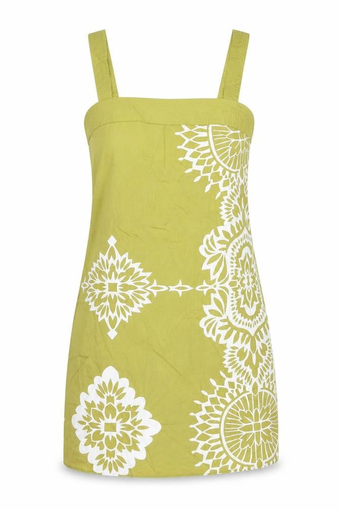 Monsoon Womens Green Floral Cotton Shift Size 12 Square Neck Zip