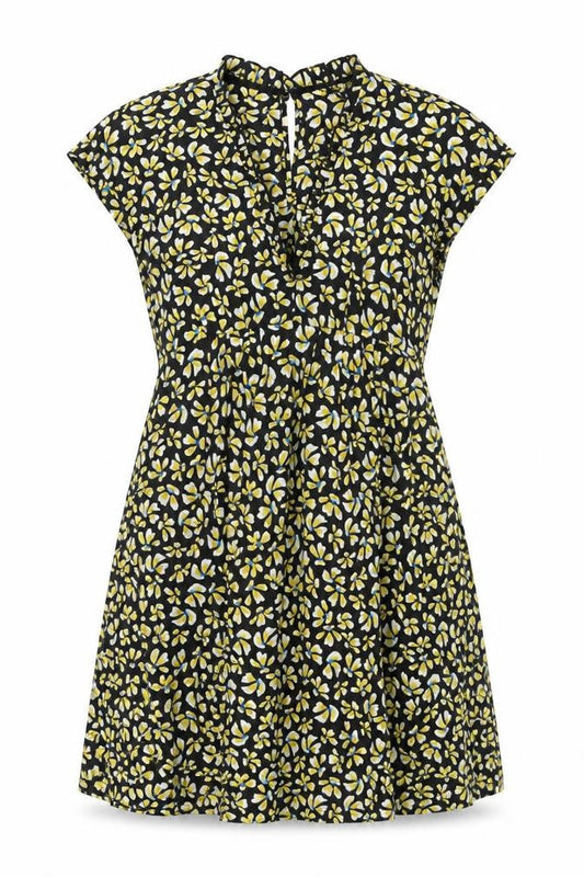 Zara Womens Black Floral Polyester Skater Dress Size XS V-Neck Button