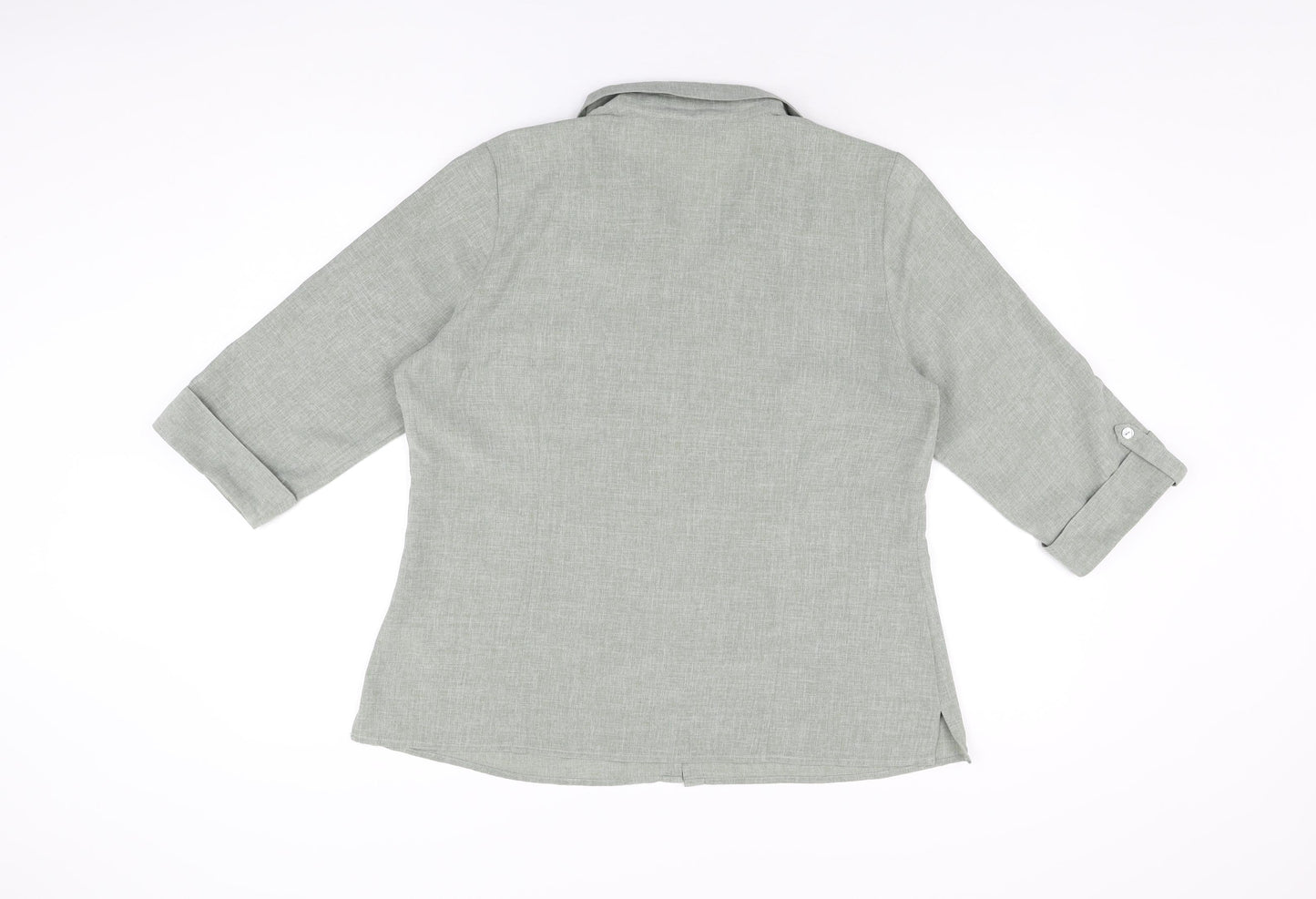 BM Collection Womens Grey Polyester Basic Button-Up Size 16 Collared