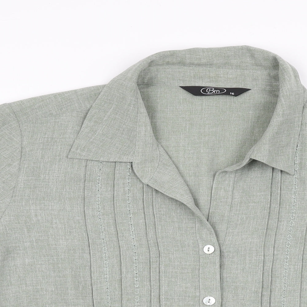 BM Collection Womens Grey Polyester Basic Button-Up Size 16 Collared