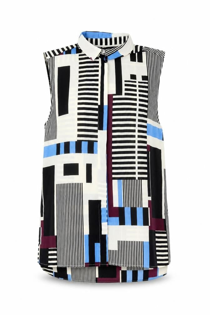 Topshop Womens Multicoloured Geometric Polyester Basic Button-Up Size 8 Collared