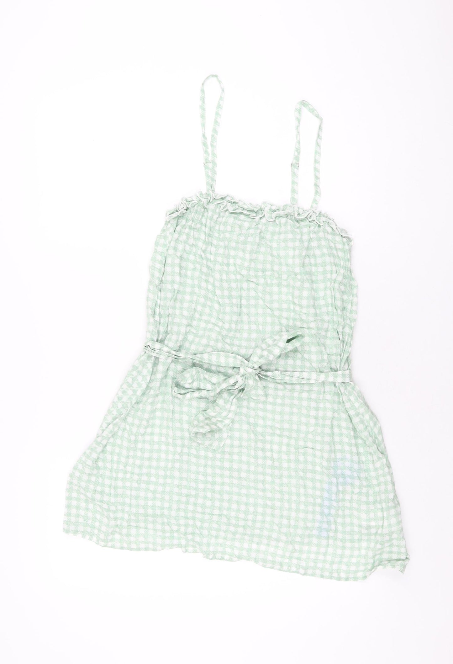 Cupshe Womens Green Geometric Viscose Basic T-Shirt Size S Square Neck - Gingham