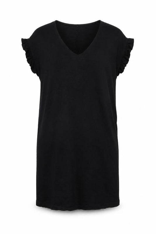 The White Company Womens Black Cotton T-Shirt Dress Size 4 V-Neck Pullover