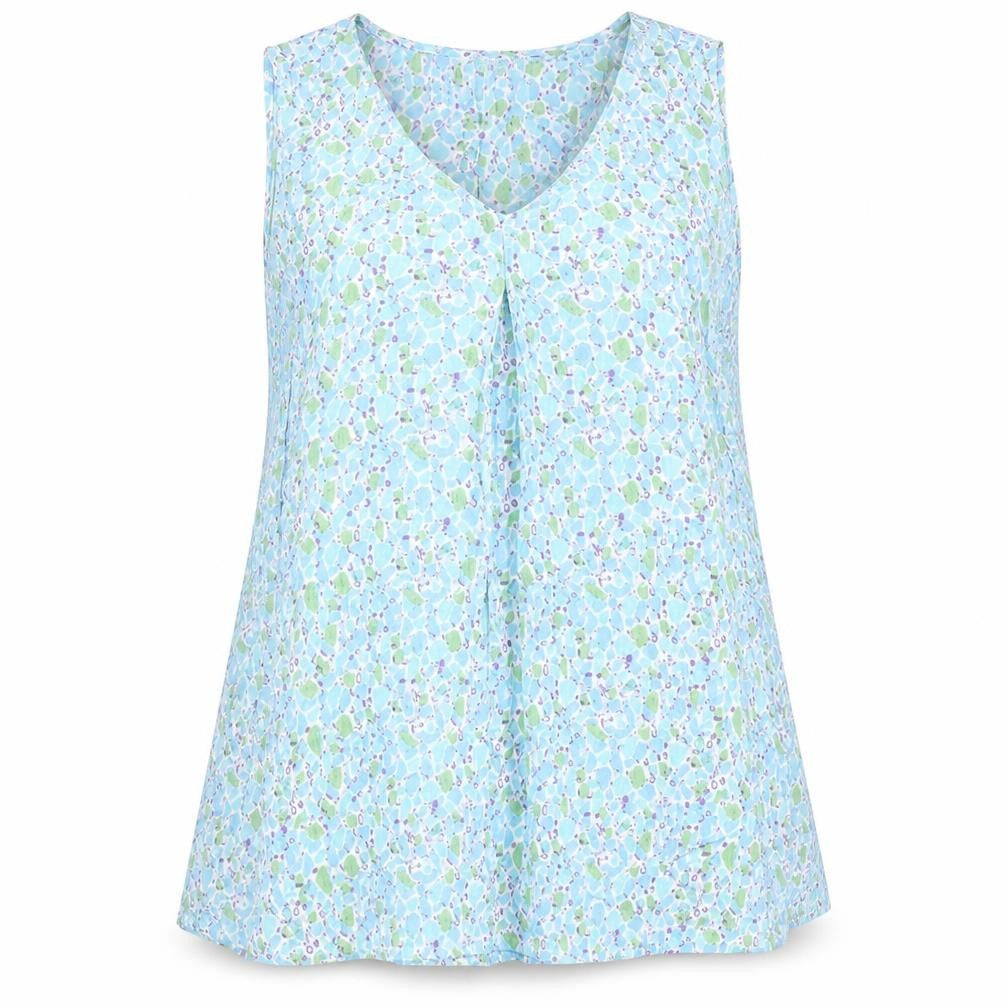 Cerulean Collection Womens Blue Geometric Viscose Basic T-Shirt Size M V-Neck