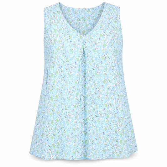 Cerulean Collection Womens Blue Geometric Viscose Basic T-Shirt Size M V-Neck